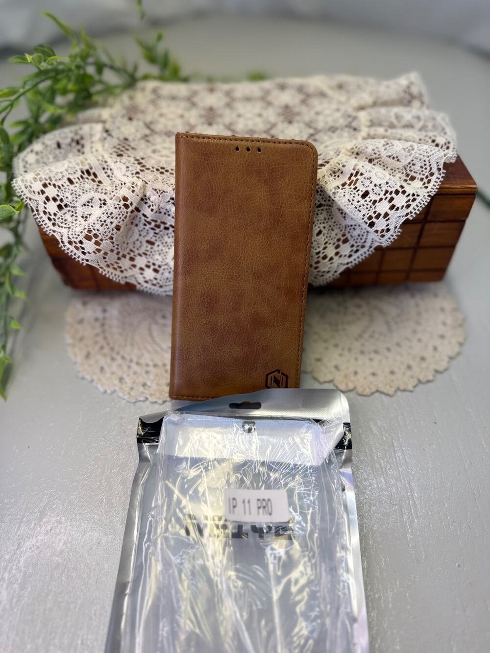 iPhone 11 Pro Case Brown Leather Look Folding Flip Protective Wallet Cover